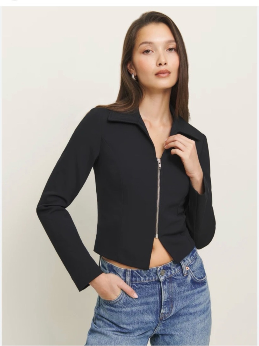 Reformation Black Zip-Front Blazer Jacket